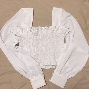 Ruffle Smocked White Top